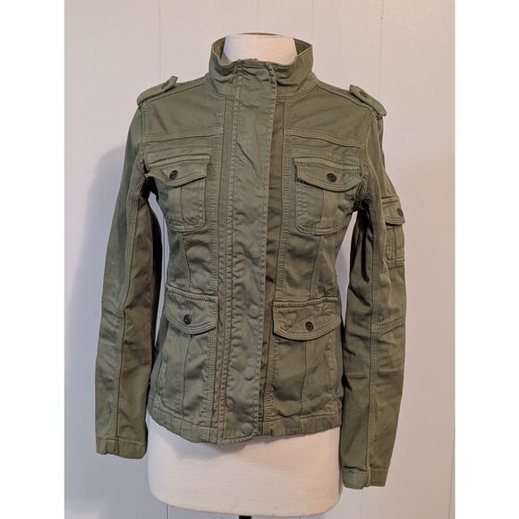 Kenzie Jeans S Military Lightweight Green Utility Cargo Jacket Snap & Zip Close - Picture 2 of 12
